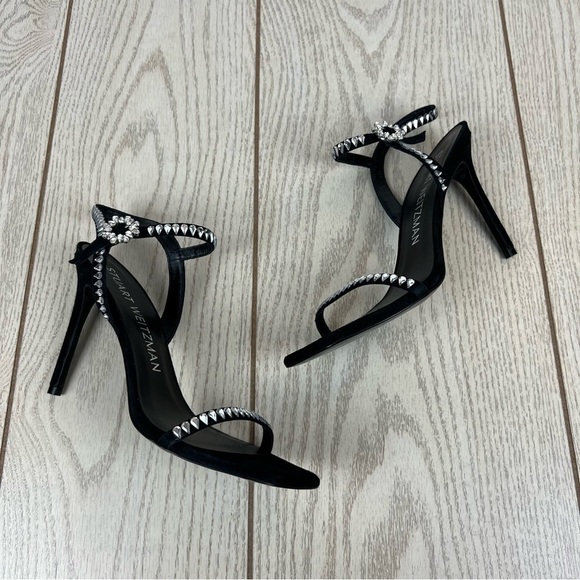 Stuart Weitzman Gemcut 100 Swarovski Crystal Sandals 39/8.5B Black Suede $650 - Picture 5 of 11